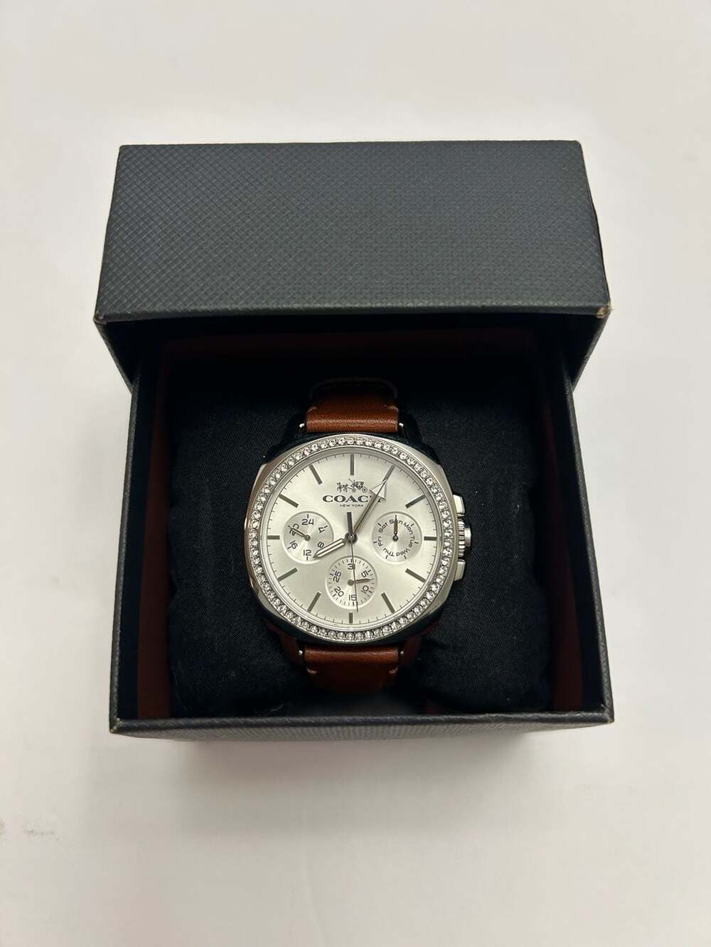 Coach Boyfriend Silver Dial Chronograph Watch with Leather Strap 14502083